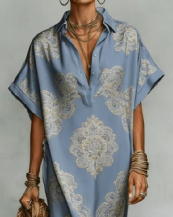 Jurk Knoopsluiting Geprint Shirt