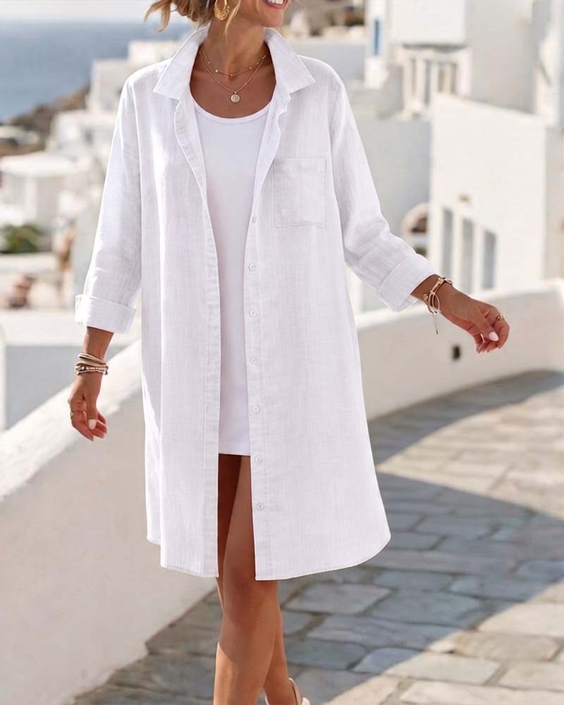 Jurk Rever Knoop Lang Shirt