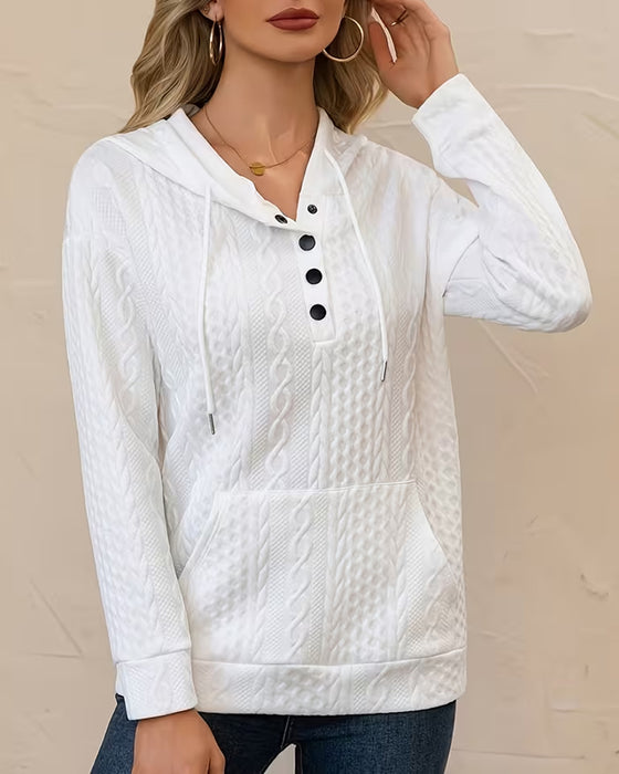 Hoodie In Effen Kleur Met Knoopsluiting Jacquard