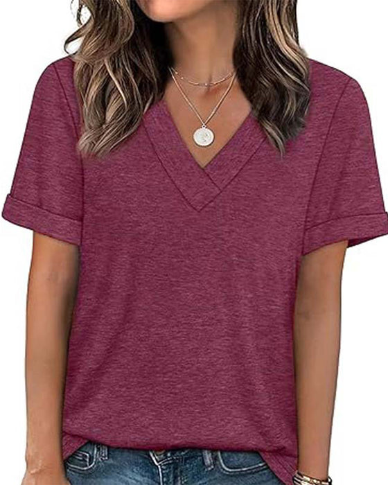 T-Shirt Effen V-Hals Casual Korte Mouw