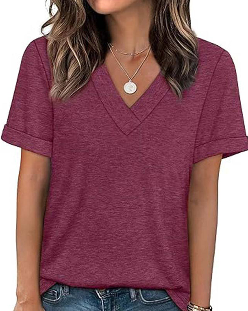 T-Shirt Effen V-Hals Casual Korte Mouw