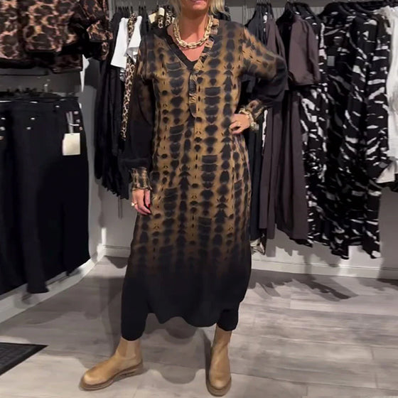 Jurk met V-hals en lange mouwen in kleurovergang