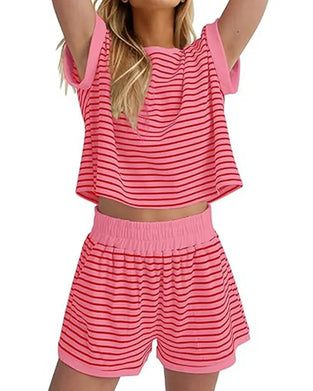 Set Gestreepte Korte Mouw Shorts