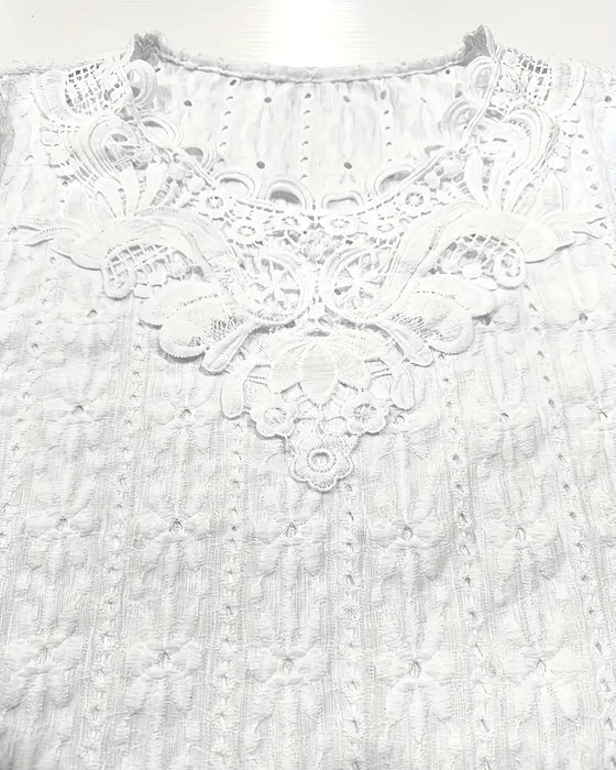 Blouse Ronde Hals Kant Gehaakt Korte Mouwen