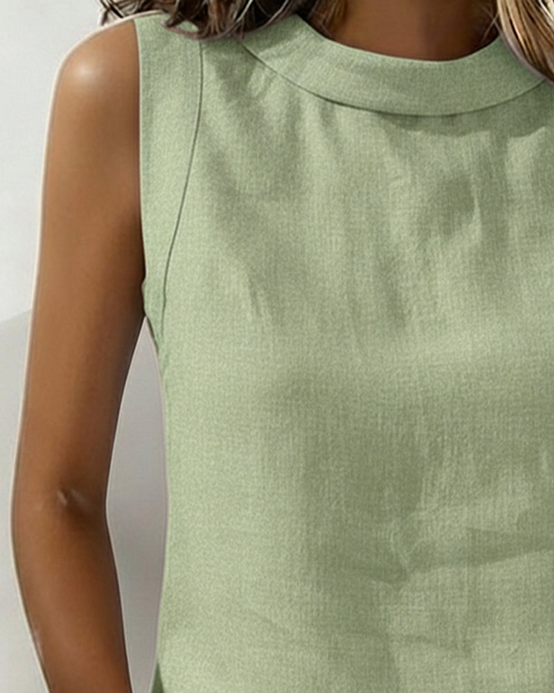 Blouse Zuiver Katoen Kraag Mouwloos