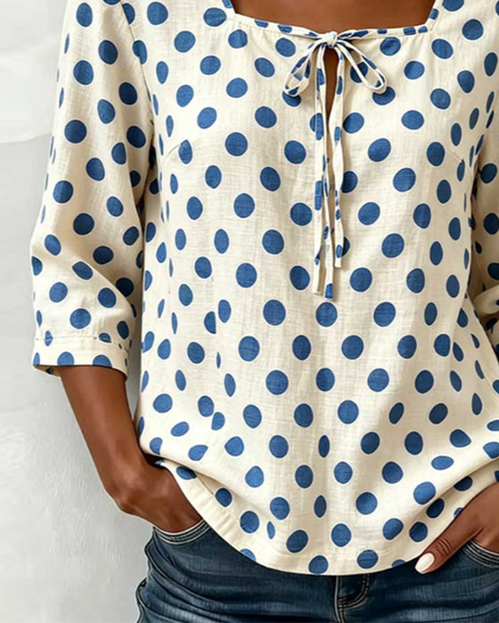 Blouse Polka Dot Vierkante Hals Stropdas