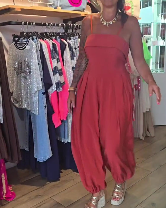 Jumpsuit Bandeau Spaghettibandjes Wijde Pijp