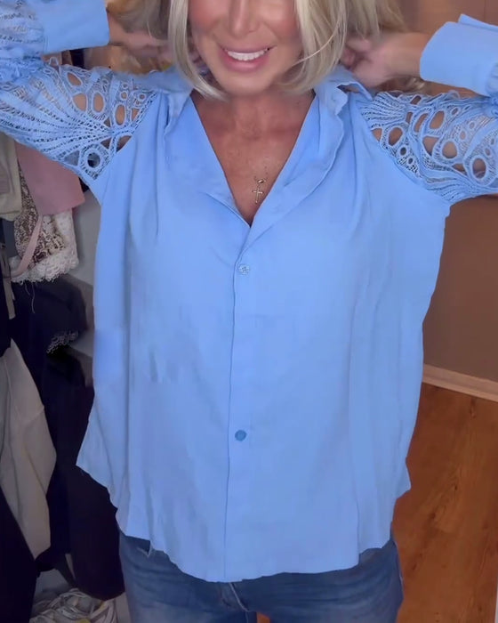 Effen overhemd met revers en kanten mouwen