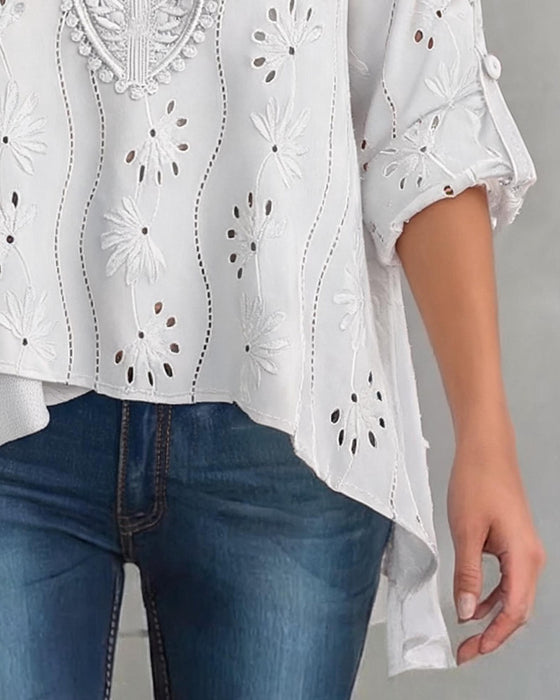 Blouse Kleine V-Hals Knoop Onregelmatig