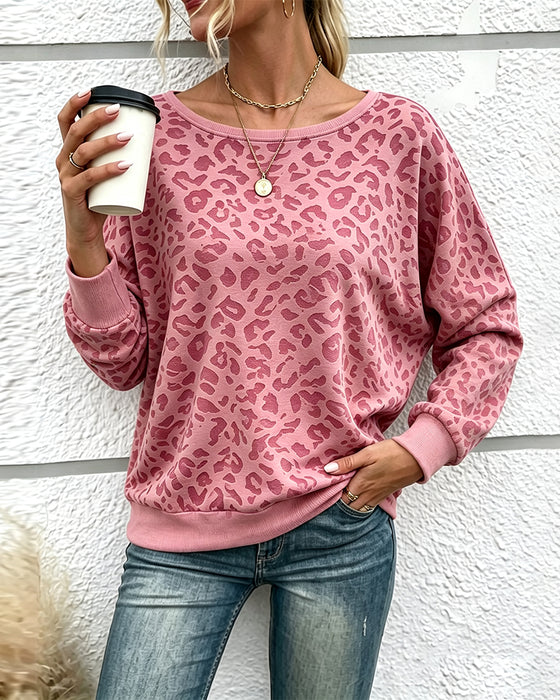 Pullover Sweatshirt Luipaard Ronde Hals Drop Schouder