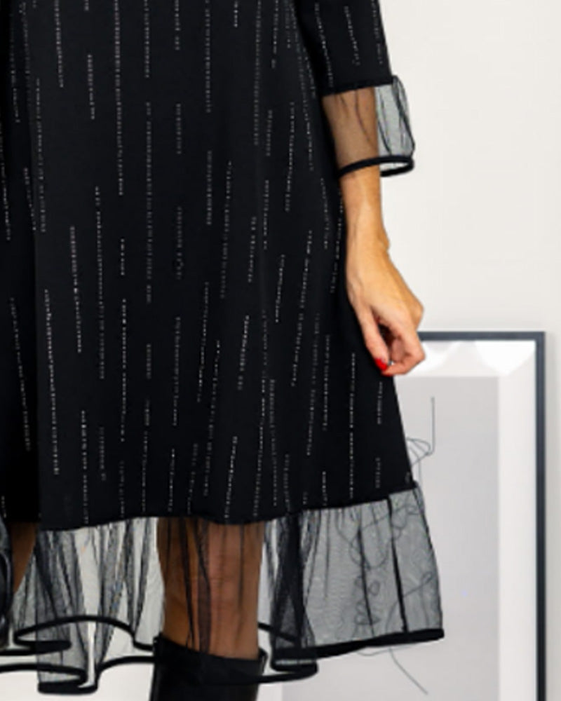 Jurk Gaas Panelen Ronde Hals