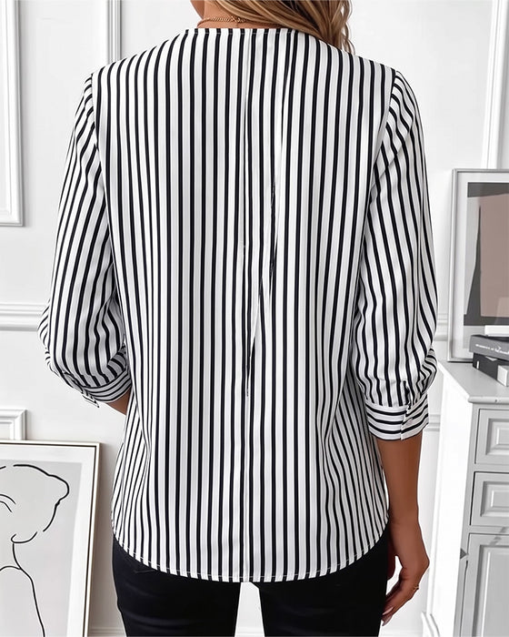 Blouse Gestreept Patchwork Rits Dicht