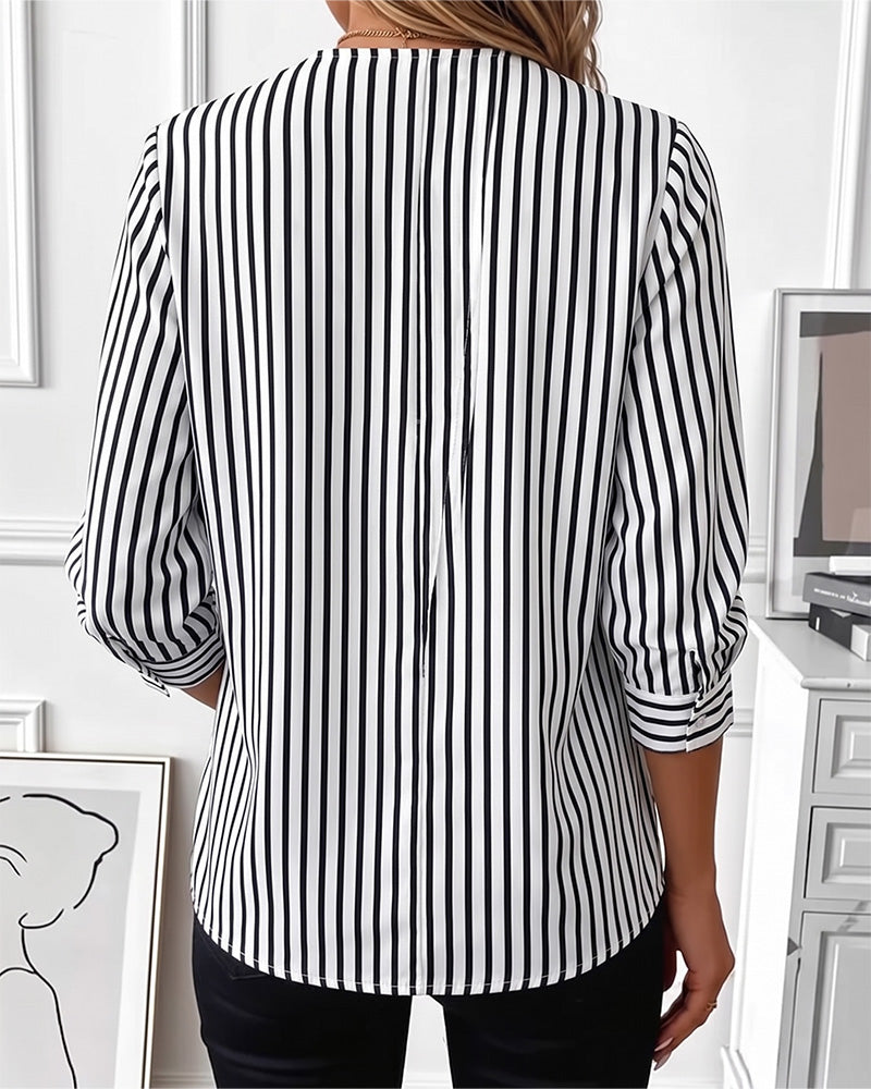 Blouse Gestreept Patchwork Rits Dicht