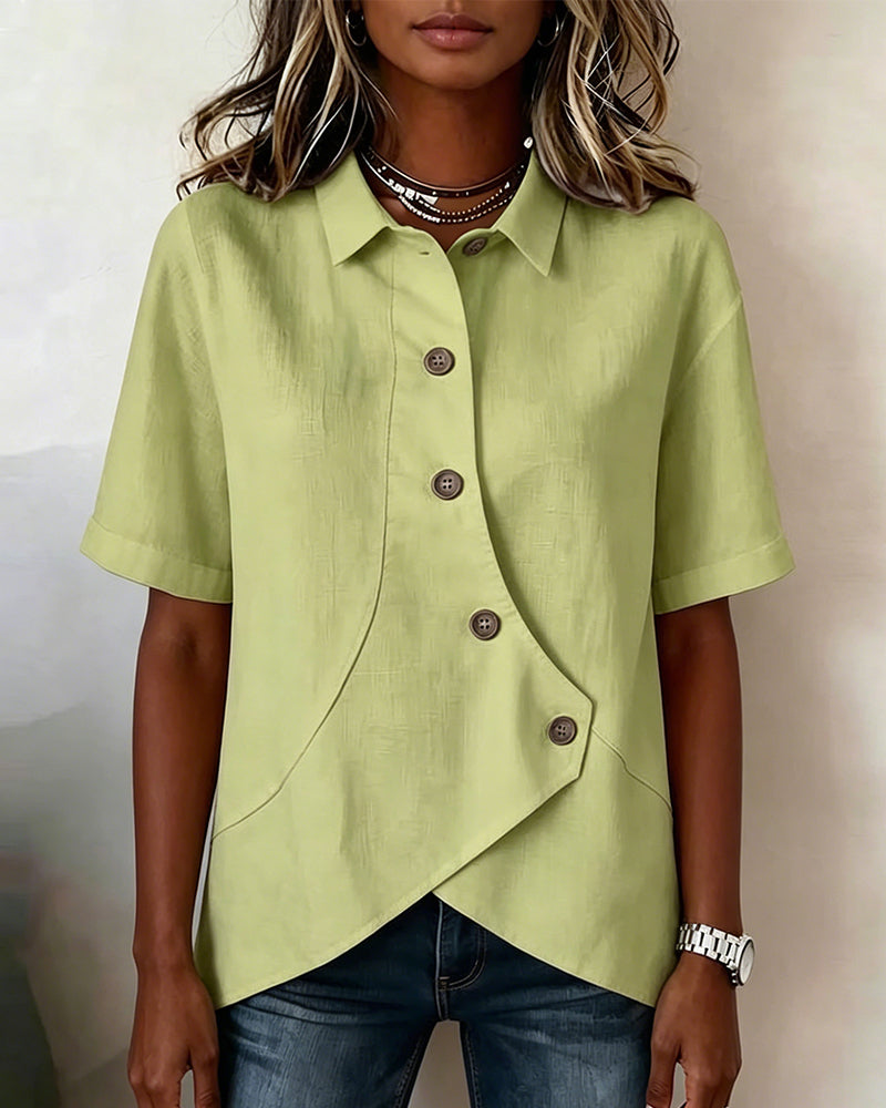 Overhemd Asymmetrisch Katoen-linnen Knoopsluiting Button-Down