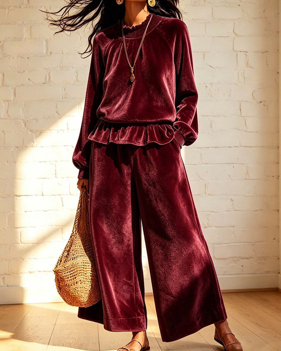 Set Effen Ruches Top Wijde Broek