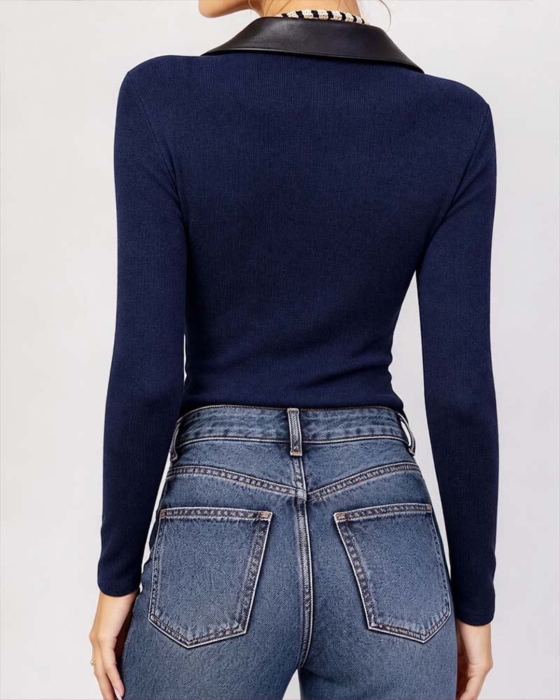 Top PU Knoopsgat Kruis Langmouw