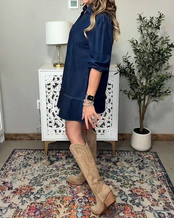 Spijkerjurk Met Kraag En Lantaarnmouwen