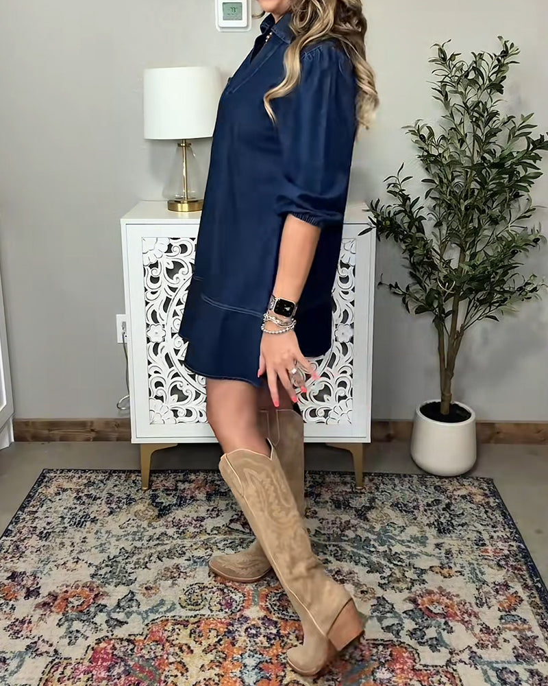 Spijkerjurk Met Kraag En Lantaarnmouwen