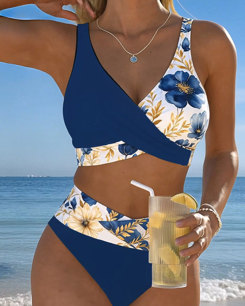Bikini Bloemig Kleurblok Patchwork