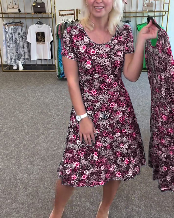 Jurk Stijlvol Smalle Taille Gedrukt