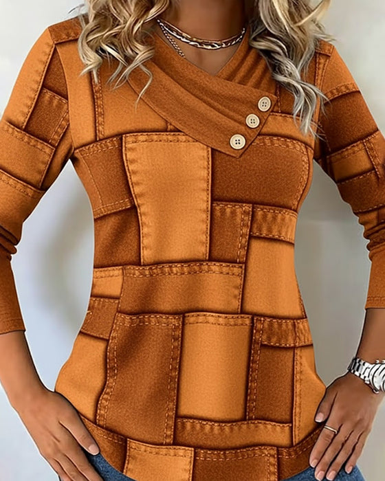 Langmouwige Top Met V-Hals En Effen Contrast