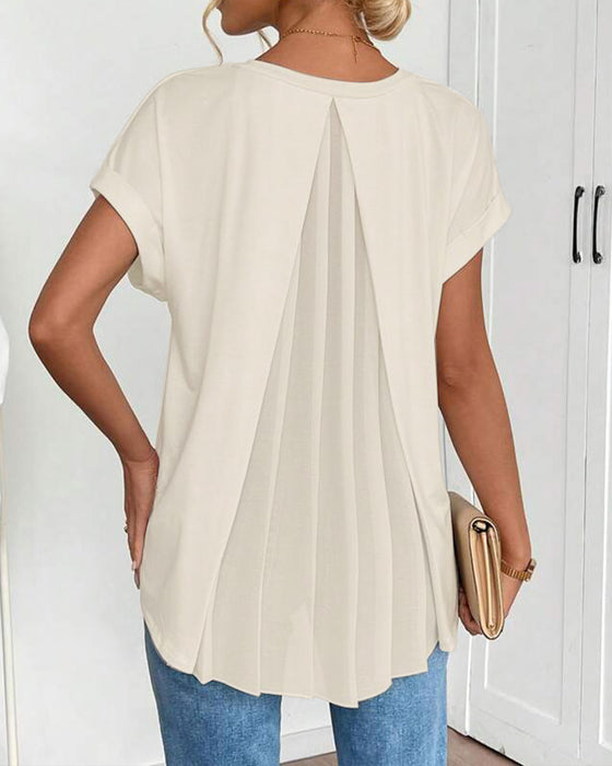 T-Shirt Met Korte Mouwen Effen Kleur Patchwork