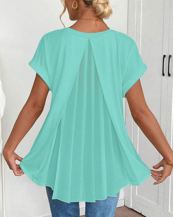 T-Shirt Met Korte Mouwen Effen Kleur Patchwork