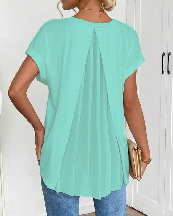 T-Shirt Met Korte Mouwen Effen Kleur Patchwork