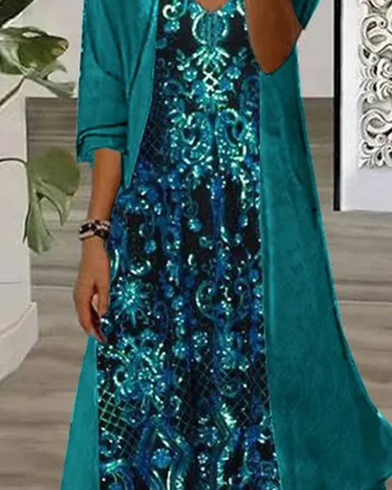Set V-Hals Afdruk Onregelmatig Cardigan