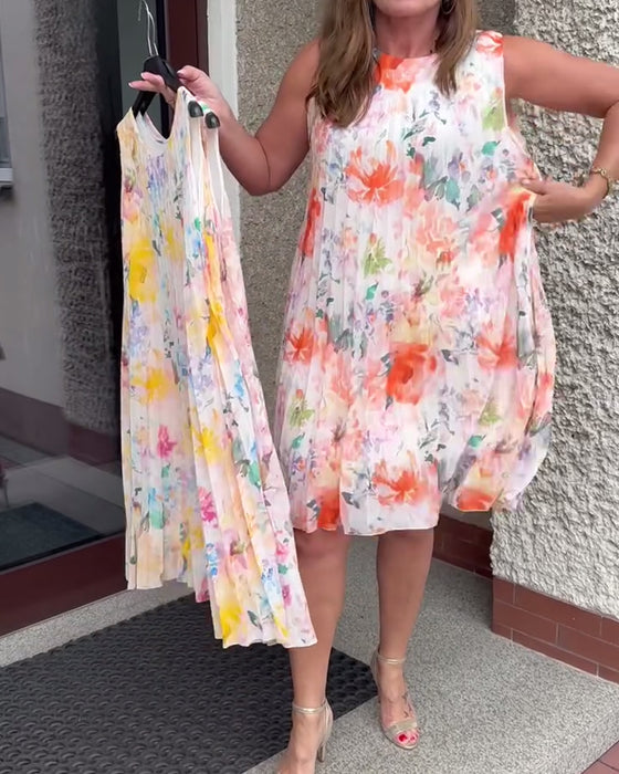 Jurk Mouwloos Geplooid Bloemig