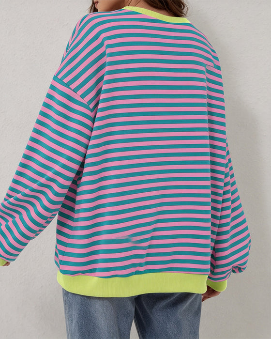 T-Shirt Gestreept Rond Hals Kleurenblok