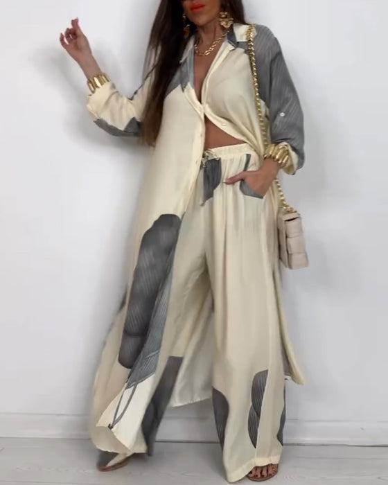 Pak Revers Knop Kleurblok Gestreepte Rechte Broek