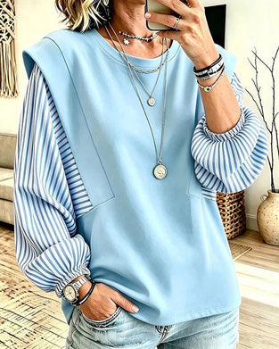 Sweatshirt Gestreept Lange Mouw Patchwork