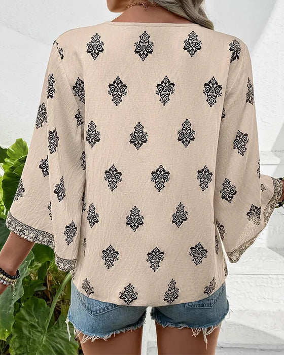 Blouse V-Hals Etnisch Los