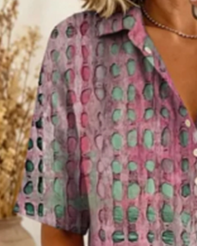 Blouse Stippenprint Knoop Half Knoopsluiting
