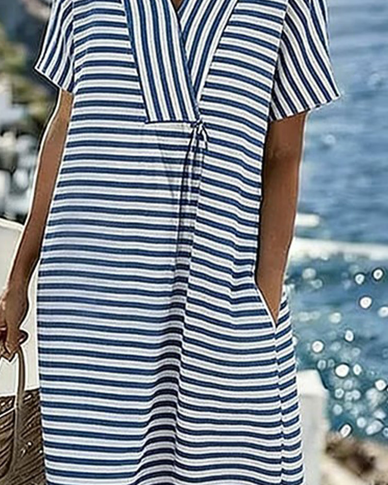 Casual Gestreepte Jurk V-Hals