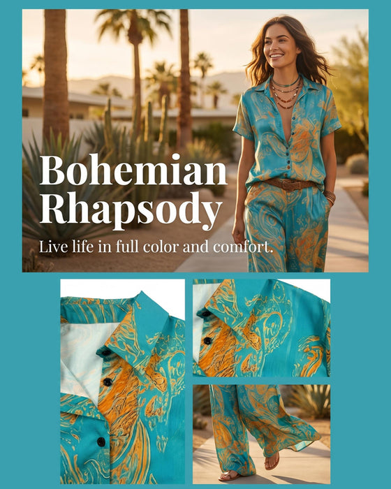 Tweedelig Set Vakantie Korte Mouw Blouse Zak