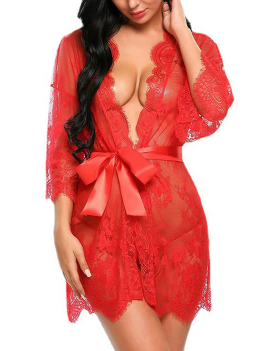 Elegante kanten pyjama in effen kleur