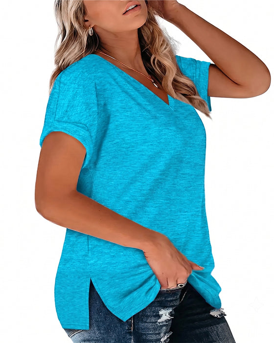 T-Shirt V-Hals Korte Mouw Los Casual