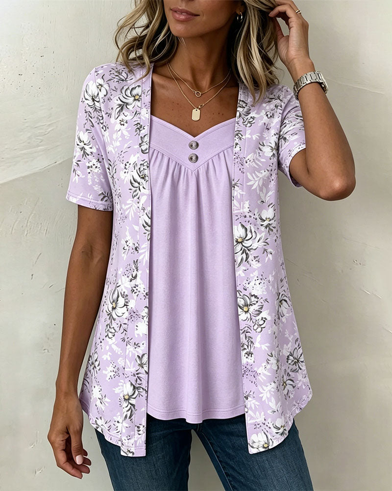 T-Shirt Bloemenprint Nep Tweedelig