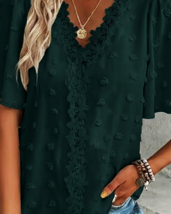 Blouse Samengevoegd Jacquard Ruche Mouw