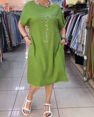 Jurk Ruw Rand Korte Mouw Los Casual