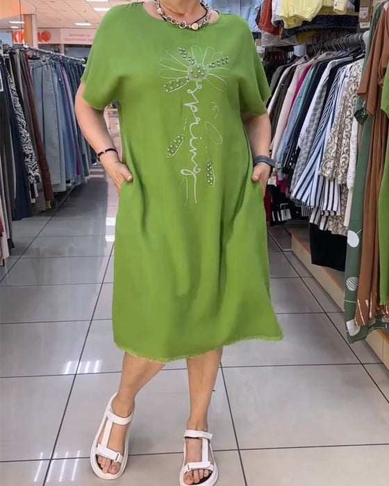 Jurk Ruw Rand Korte Mouw Los Casual