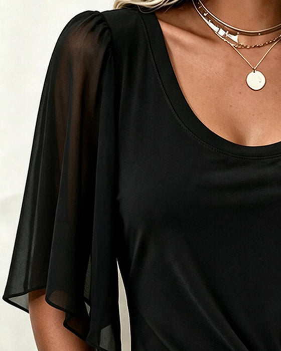 Blouse U-Hals Effen Casual