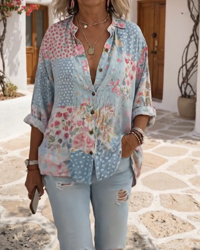 Overhemd Met Kleine Bloemenprint En Opstaande Kraag