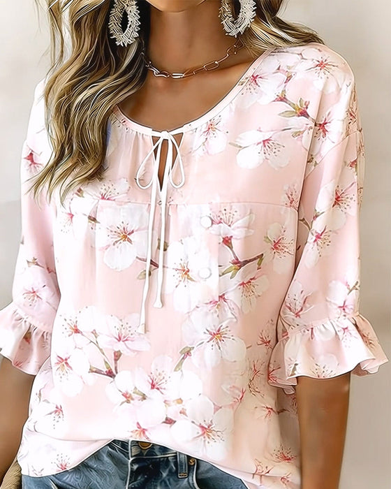 Blouse Kersenbloesemprint Stropdas