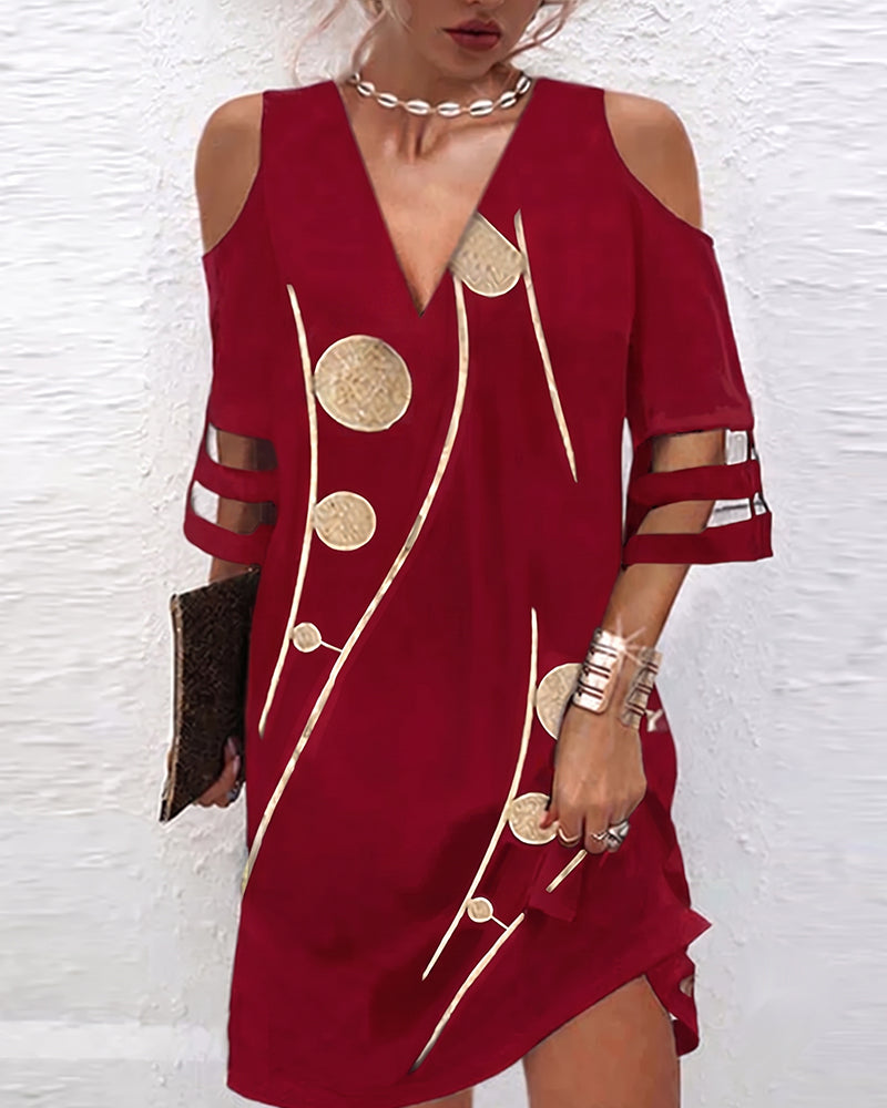 V-Hals Off-Shoulder-Jurk Met Kantpanelen