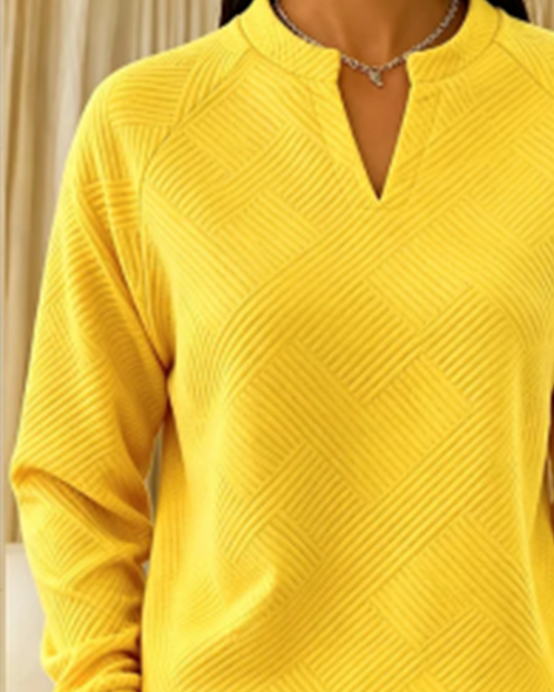 Sweatshirt V-Hals Gestreept Raglan Effen