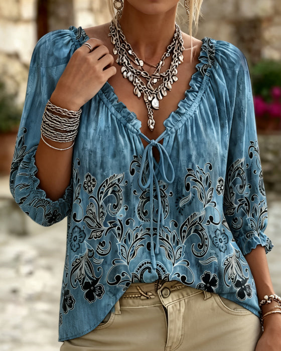 Blouse Ballon Driekwart Mouw Stropdas