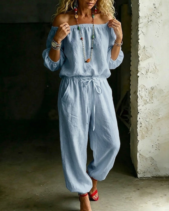 Jumpsuit Off-Shoulder Strik In De Taille Getailleerde Taille